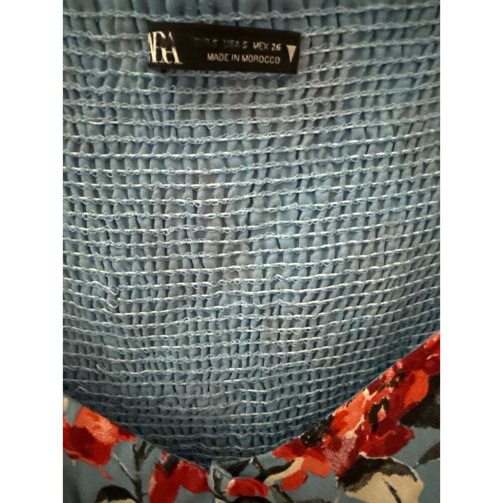 Zara Smocked Back Floral Cropped Top Red‎ & Blue Size Small - Picture 11 of 11